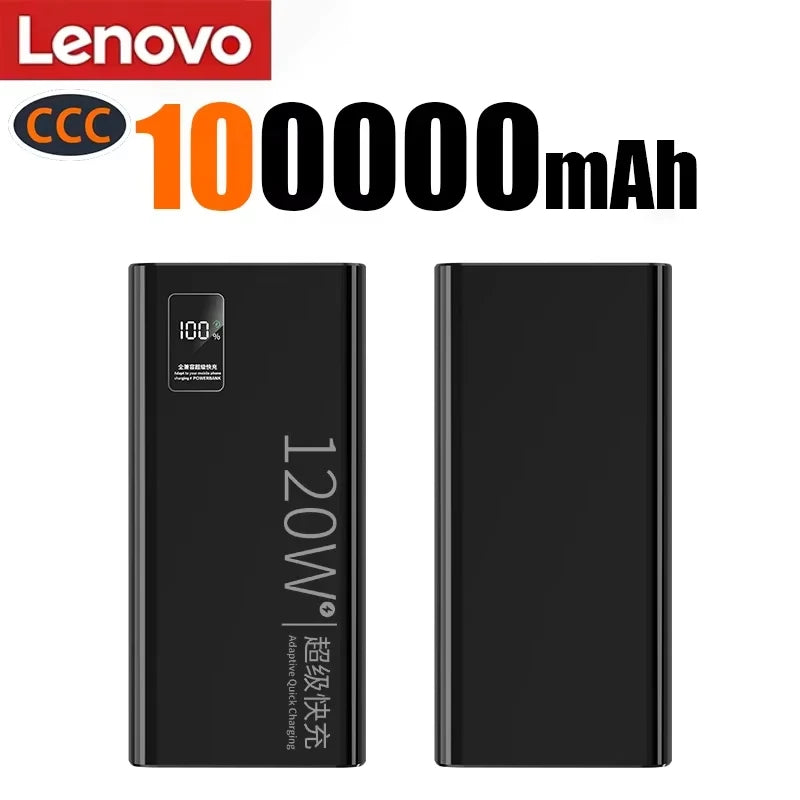 Lenovo 2026 Large Capacity 500000mAh Powerbank 120W Fast Charging LEDPower Bank Portable Battery Charger Supply For Iphone Samsu