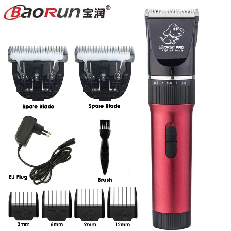 BaoRun P7 Professional Rechargeable Pet Cat Dog Hair Trimmer Electrical Clipper Shaver Set Haircut Machine Grooming Kit Black