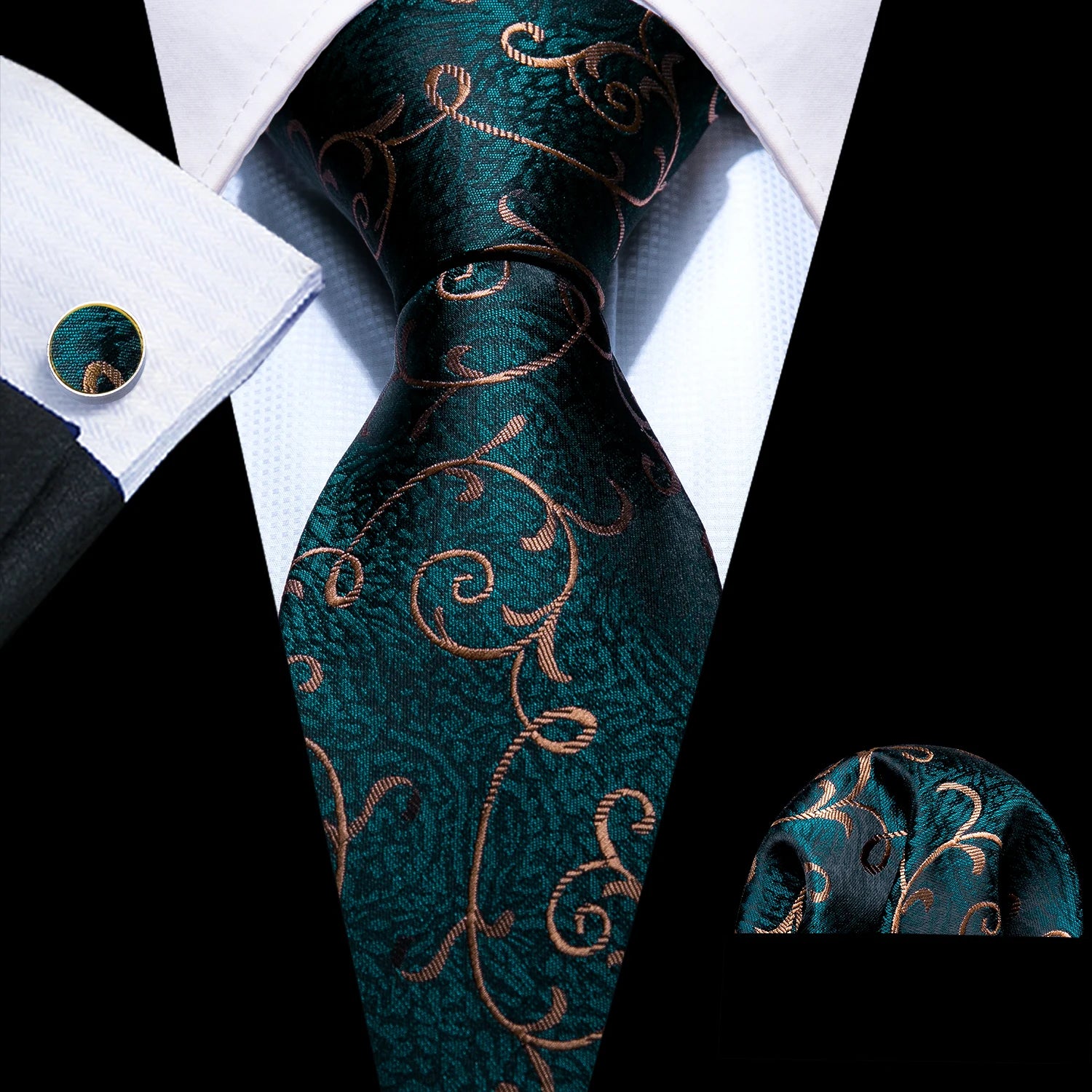 Barry.Wang Green Mint Teal Men Tie Hanky Cufflinks Set Jacquard Olive Sage Lawn Cyan Necktie for Male Wedding Business Gift