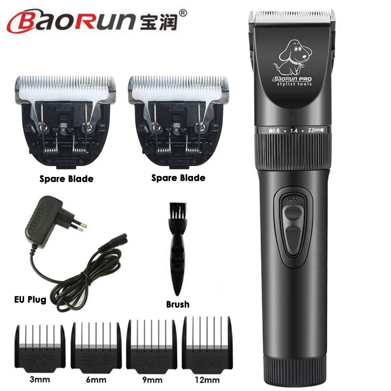 BaoRun P7 Professional Rechargeable Pet Cat Dog Hair Trimmer Electrical Clipper Shaver Set Haircut Machine Grooming Kit Black