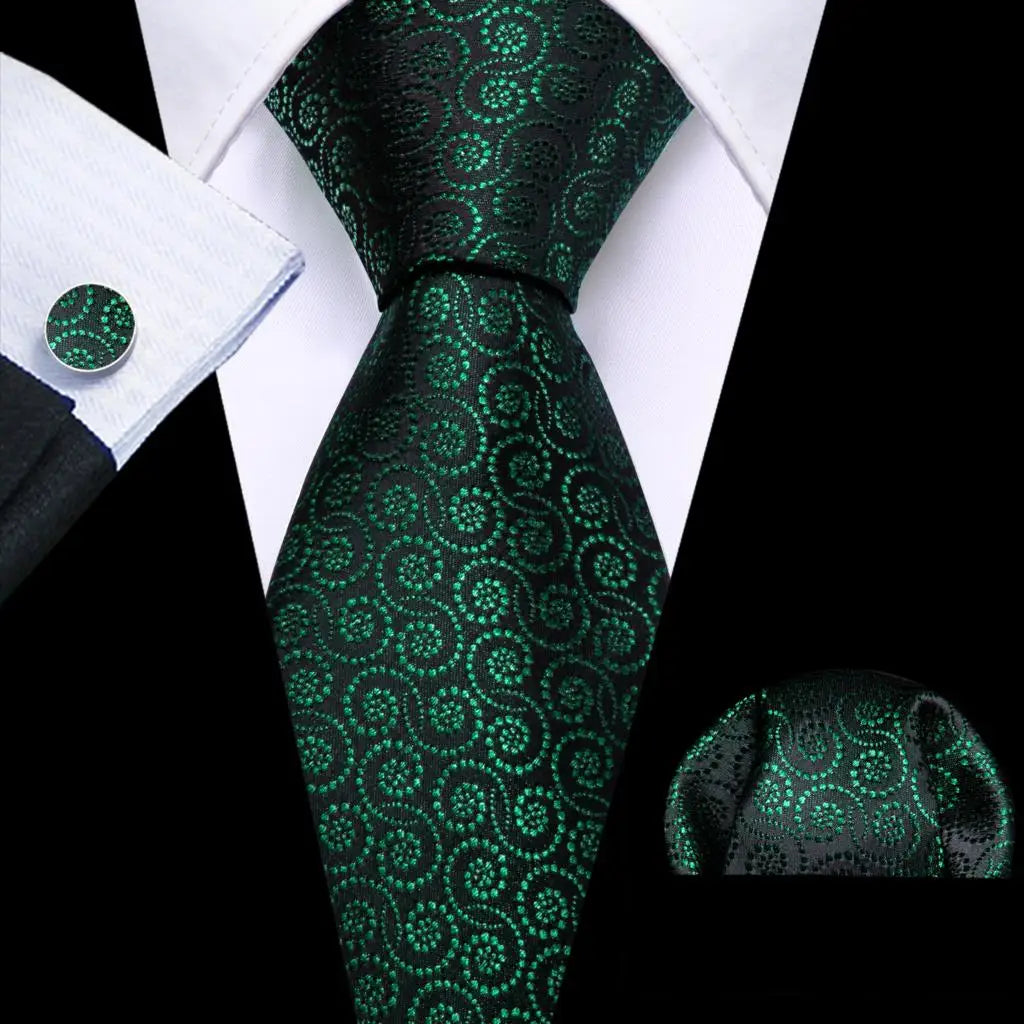 Barry.Wang Green Mint Teal Men Tie Hanky Cufflinks Set Jacquard Olive Sage Lawn Cyan Necktie for Male Wedding Business Gift