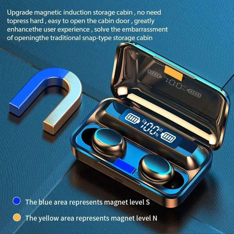 F9 Wireless Bluetooth Earbuds – LED Display, Waterproof