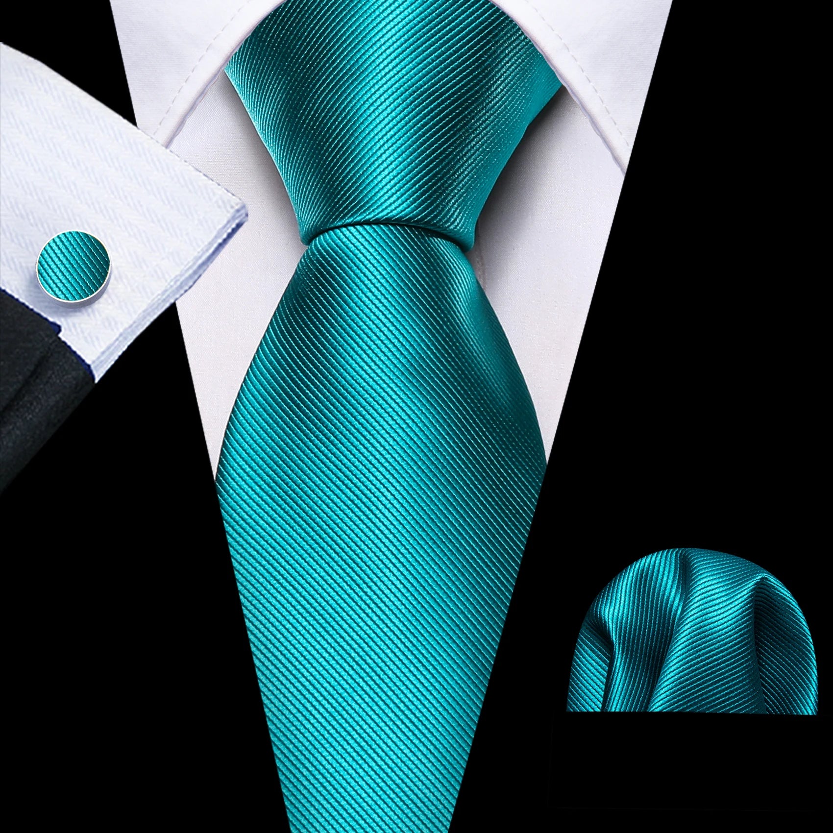 Barry.Wang Green Mint Teal Men Tie Hanky Cufflinks Set Jacquard Olive Sage Lawn Cyan Necktie for Male Wedding Business Gift