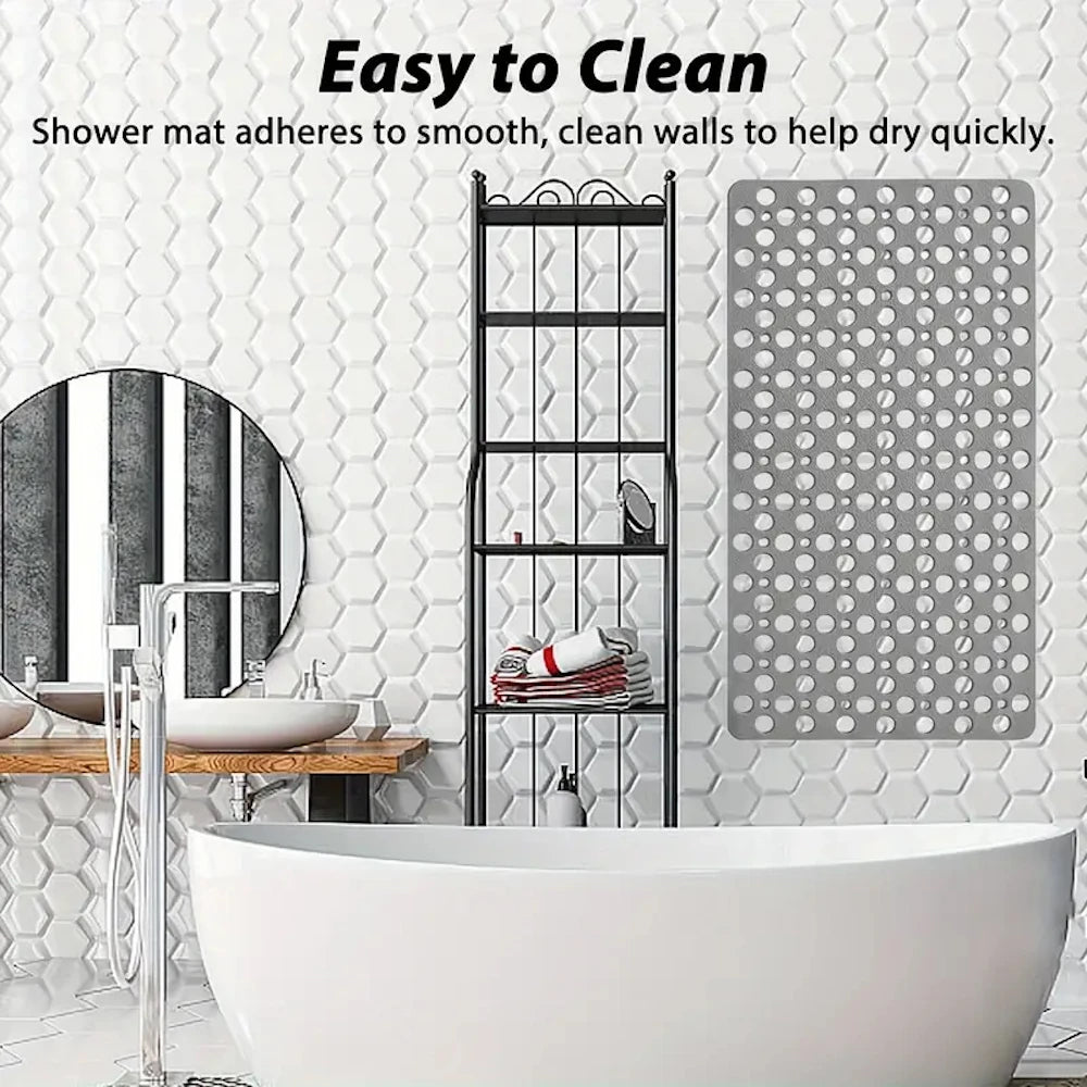 1pc Bathroom Non-Slip Mat With Suction Cup, 43x75cm Bath Rug, Shower Mat Round Hole Design, Bathroom Massage Ring, Quick Drain