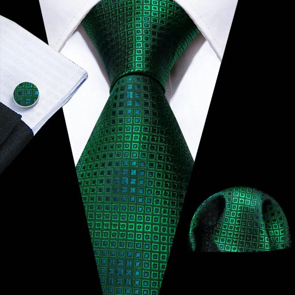 Barry.Wang Green Mint Teal Men Tie Hanky Cufflinks Set Jacquard Olive Sage Lawn Cyan Necktie for Male Wedding Business Gift