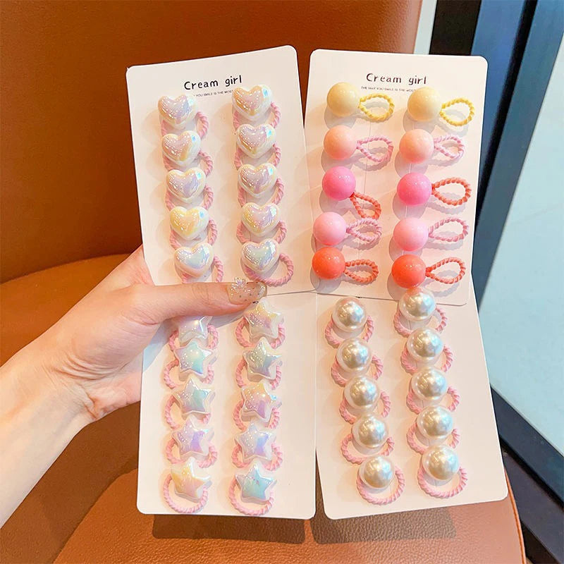 10pcs/set Cute Baby Girl Hair Love Bands Cartoon Love Heart Star Hair Ties Toddler Elastic Rubber Band Kids Hair Ropes Headwear