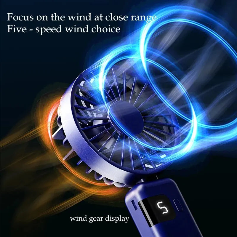 Clearance_2026 New Arrival Wind Cooling Hand Mini Usb Fan Portable 5 Speed Personal Pocket Rechargeable Handheld with Hook_Conti