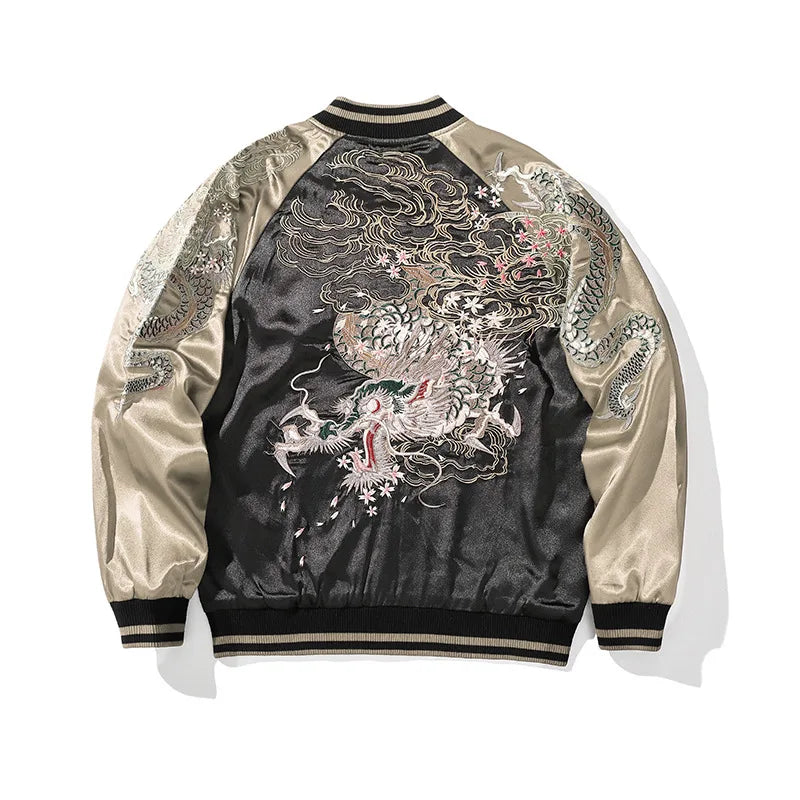 Vintage Streetwear Japanese Sukajan Souvenir Jacket 2026 Spring Chinese Dragon Embroidered Jacket Loose Coat Varsity Jacket