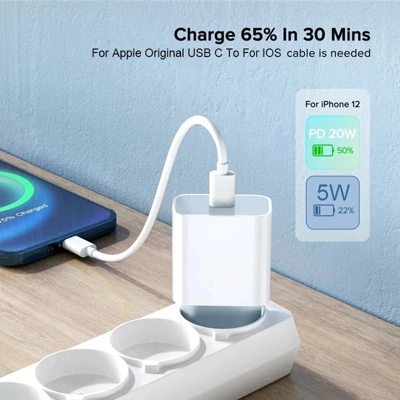 PD 25W Fast Charging EU Charger Plug with 1M/3FT Cable for iPhone iPad