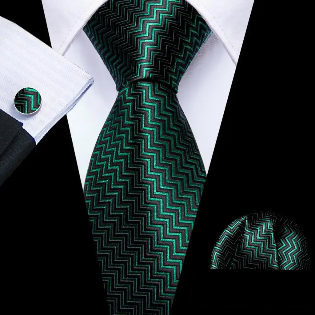 Barry.Wang Green Mint Teal Men Tie Hanky Cufflinks Set Jacquard Olive Sage Lawn Cyan Necktie for Male Wedding Business Gift