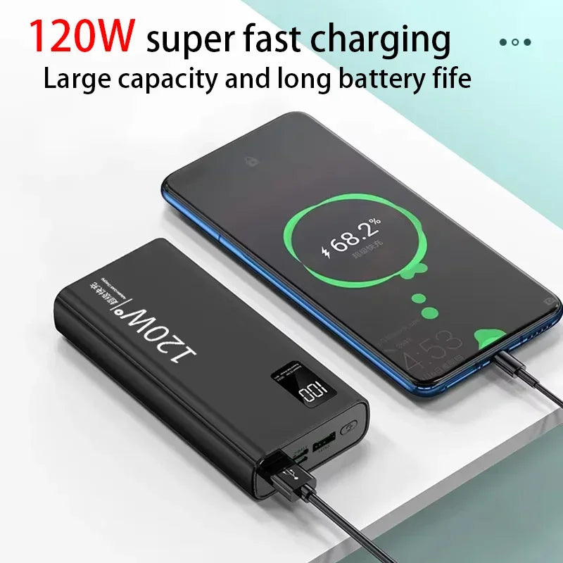 Lenovo 2026 Large Capacity 500000mAh Powerbank 120W Fast Charging LEDPower Bank Portable Battery Charger Supply For Iphone Samsu