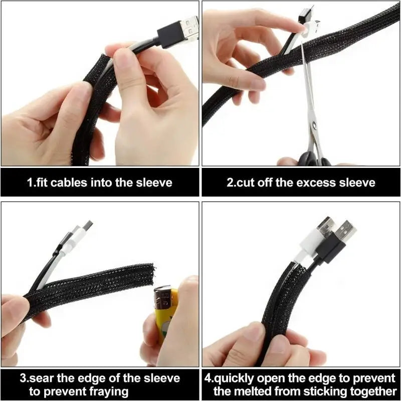 1-5m PET Braided Expandable Cable Sleeve 3-38mm Flexible Self Closed Insulated Wrap Pipe Tube Line Protector Wire Organizer