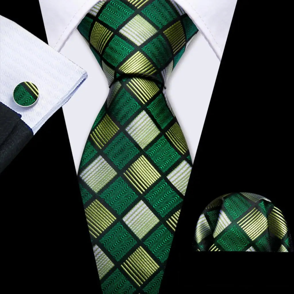 Barry.Wang Green Mint Teal Men Tie Hanky Cufflinks Set Jacquard Olive Sage Lawn Cyan Necktie for Male Wedding Business Gift
