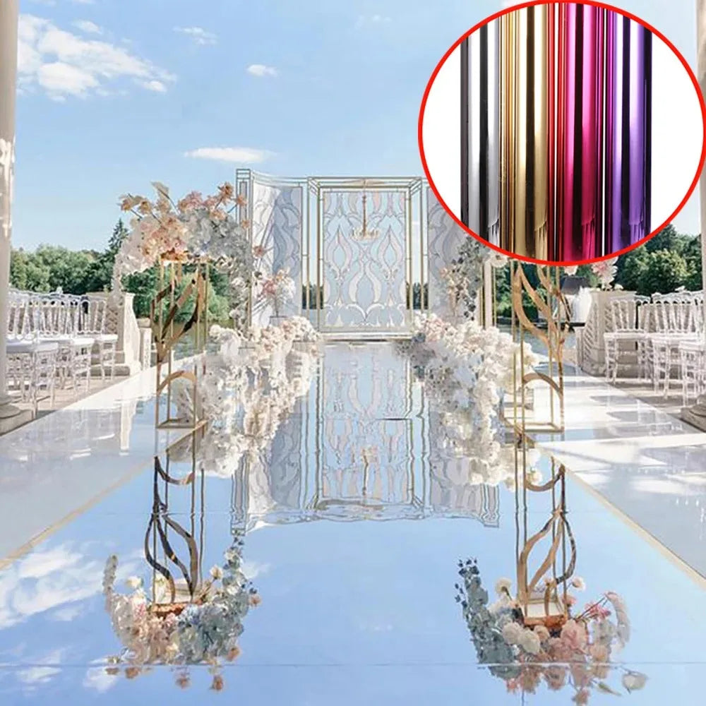 10M/32.8ft PET White Mirror Aisle Runner Rug Silver Carpets For Wedding Ceremony T Stage Party Backdrop Decoration Dancing Floor