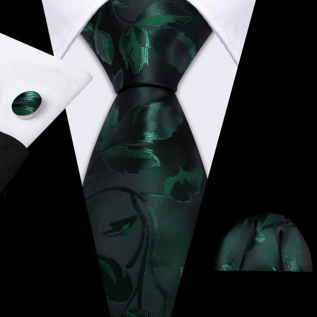 Barry.Wang Green Mint Teal Men Tie Hanky Cufflinks Set Jacquard Olive Sage Lawn Cyan Necktie for Male Wedding Business Gift