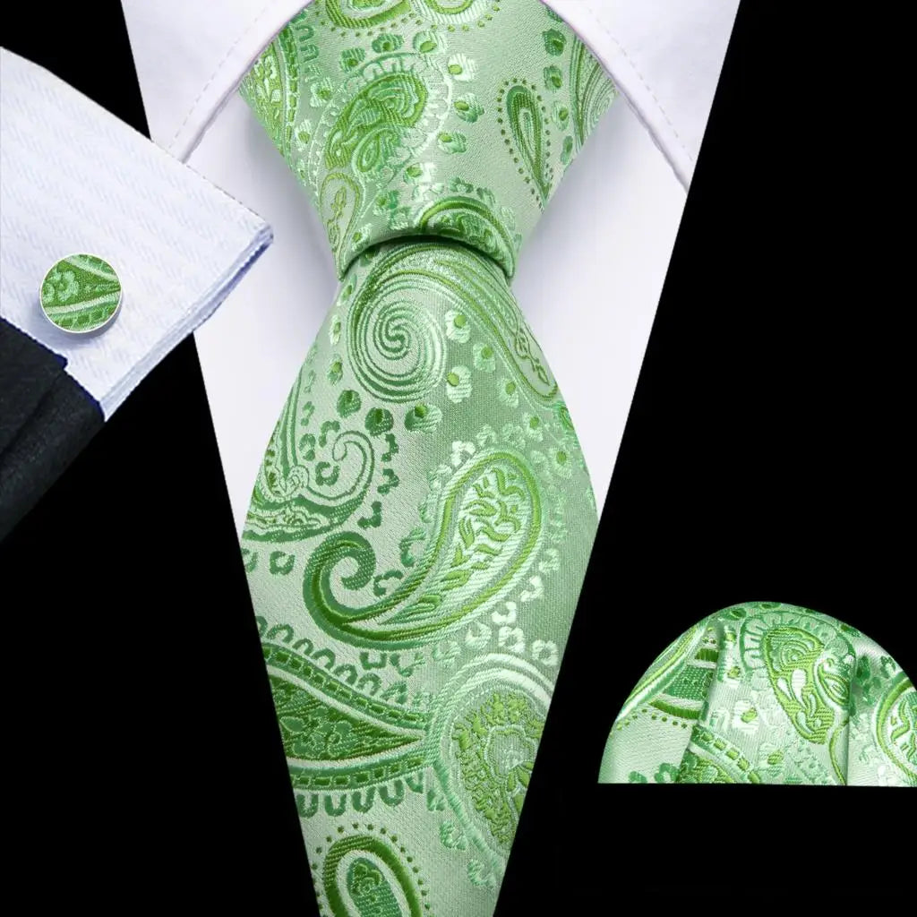 Barry.Wang Green Mint Teal Men Tie Hanky Cufflinks Set Jacquard Olive Sage Lawn Cyan Necktie for Male Wedding Business Gift