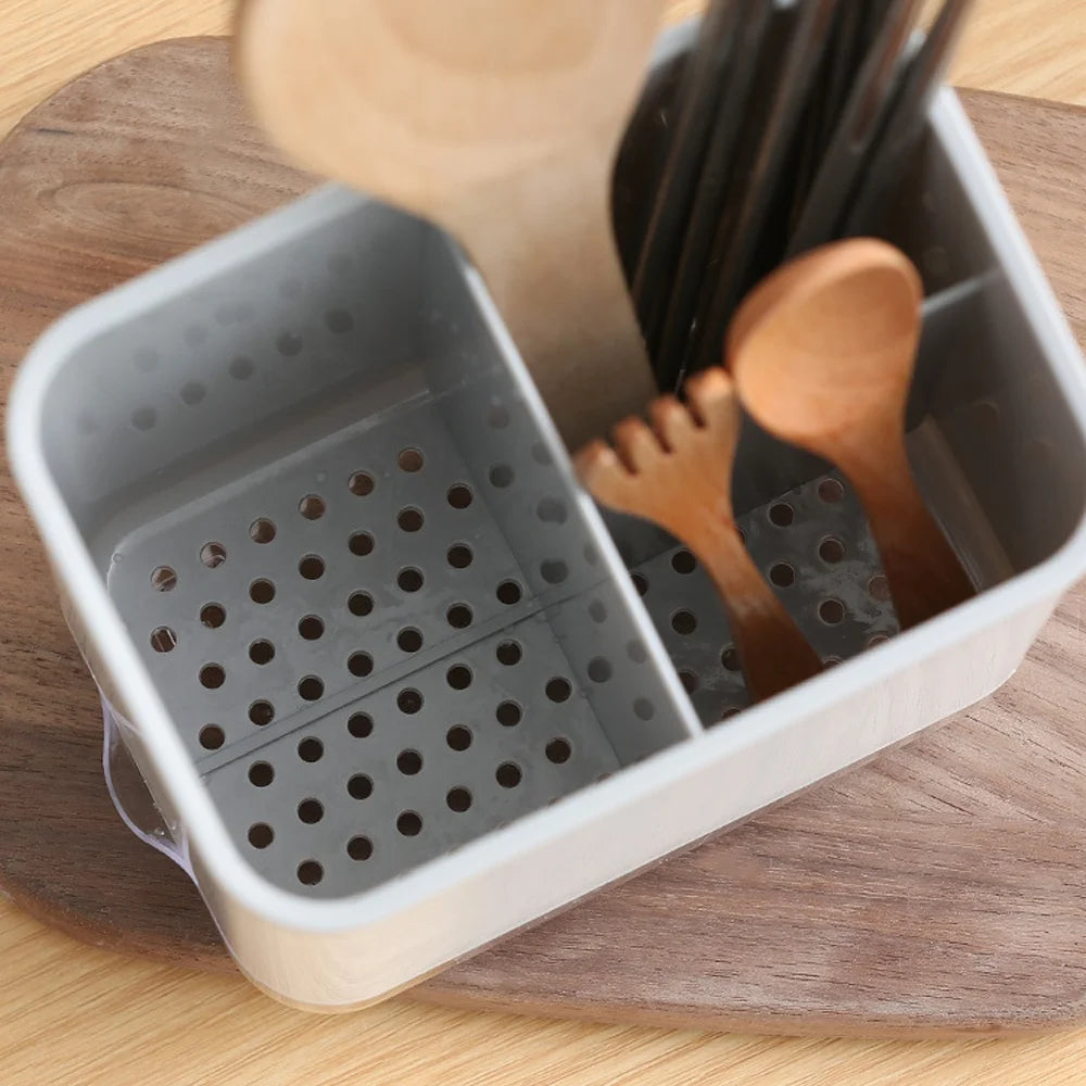 Double Layer Cutlery Drain Rack, Detachable Chopsticks Cage with Spoon & Fork Holder, Kitchen Utensil Organizer