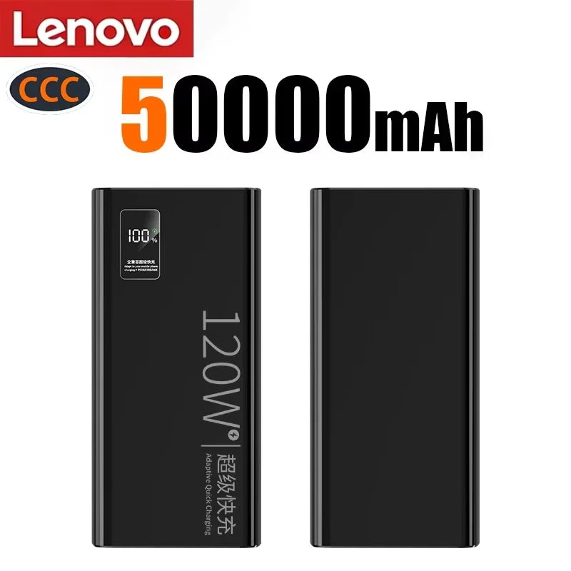 Lenovo 2026 Large Capacity 500000mAh Powerbank 120W Fast Charging LEDPower Bank Portable Battery Charger Supply For Iphone Samsu