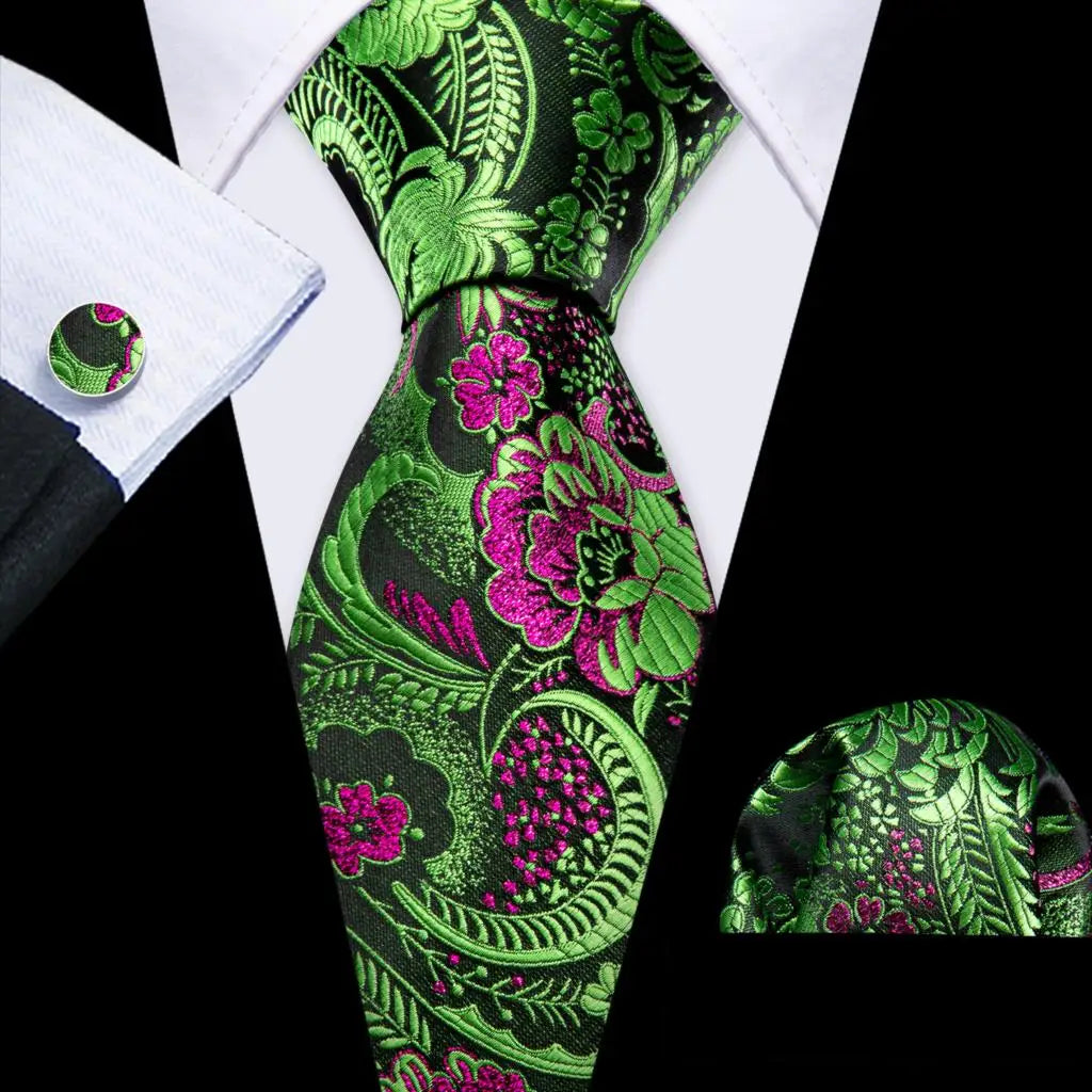 Barry.Wang Green Mint Teal Men Tie Hanky Cufflinks Set Jacquard Olive Sage Lawn Cyan Necktie for Male Wedding Business Gift
