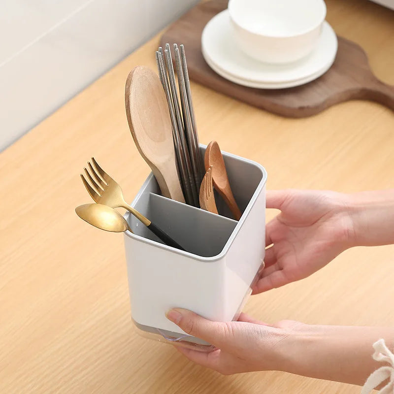 Double Layer Cutlery Drain Rack, Detachable Chopsticks Cage with Spoon & Fork Holder, Kitchen Utensil Organizer