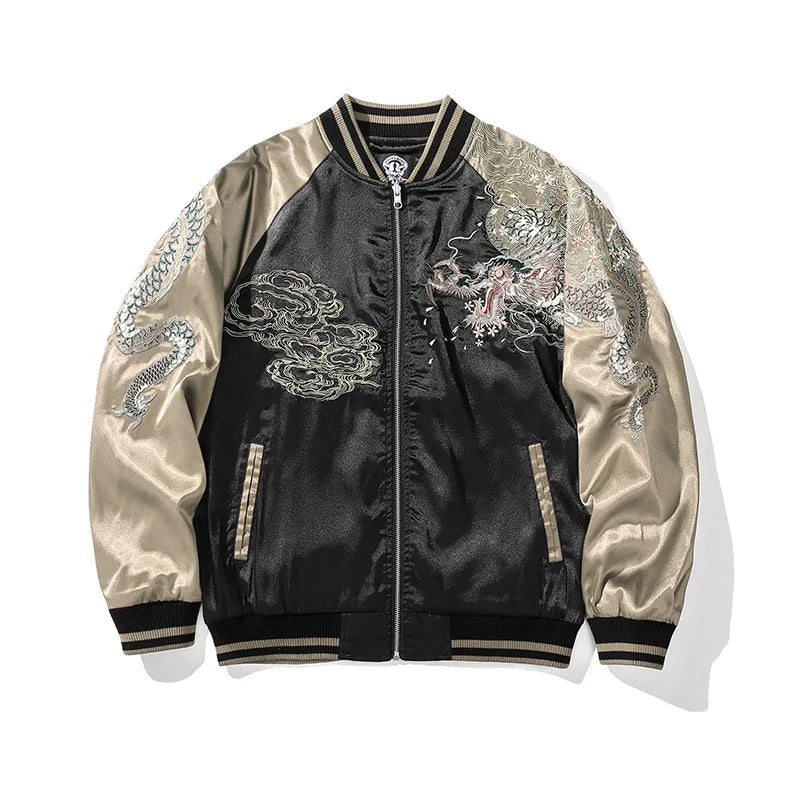 Vintage Streetwear Japanese Sukajan Souvenir Jacket 2026 Spring Chinese Dragon Embroidered Jacket Loose Coat Varsity Jacket