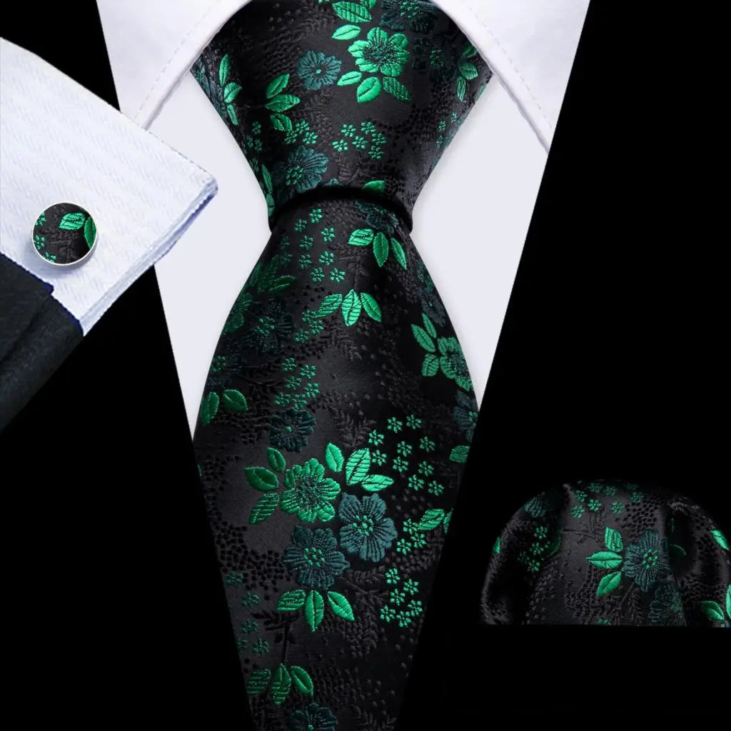 Barry.Wang Green Mint Teal Men Tie Hanky Cufflinks Set Jacquard Olive Sage Lawn Cyan Necktie for Male Wedding Business Gift