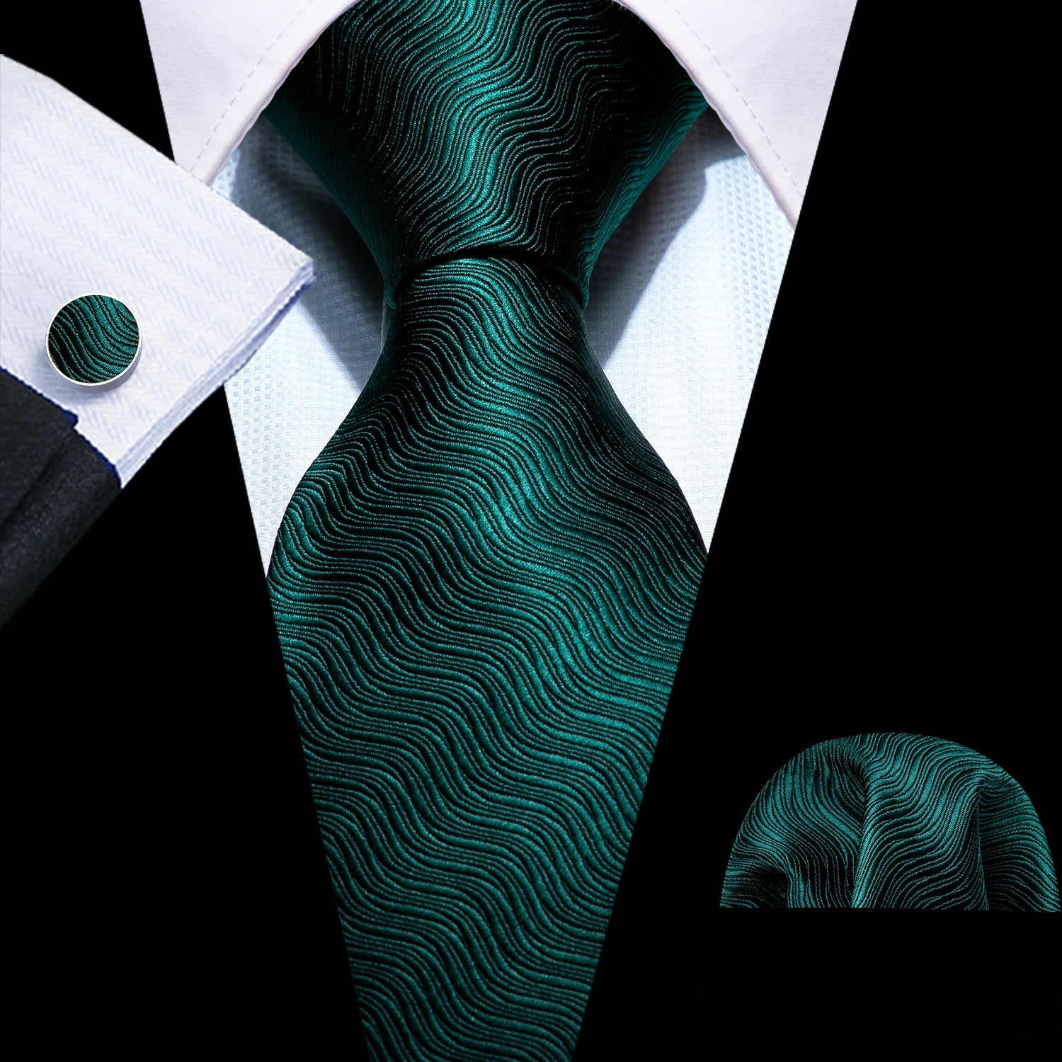 Barry.Wang Green Mint Teal Men Tie Hanky Cufflinks Set Jacquard Olive Sage Lawn Cyan Necktie for Male Wedding Business Gift