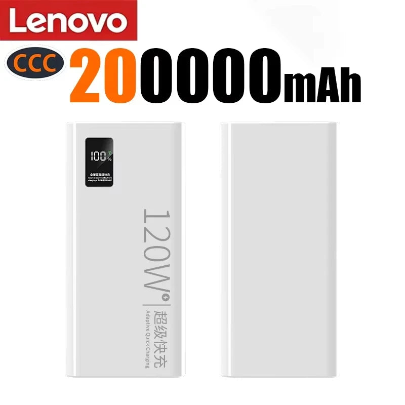 Lenovo 2026 Large Capacity 500000mAh Powerbank 120W Fast Charging LEDPower Bank Portable Battery Charger Supply For Iphone Samsu