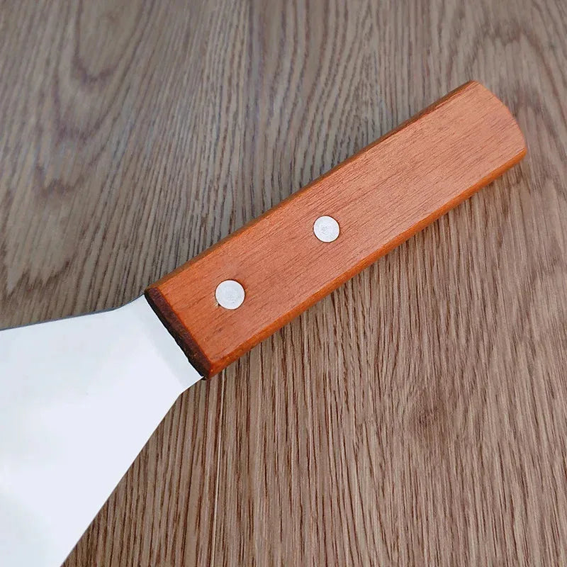 Stainless Steel Square Head Steak Cooking Spatula Wood Handle Pizza Shovel Pancake Beef Turner Scraper BBQ Utensils For Kitchen