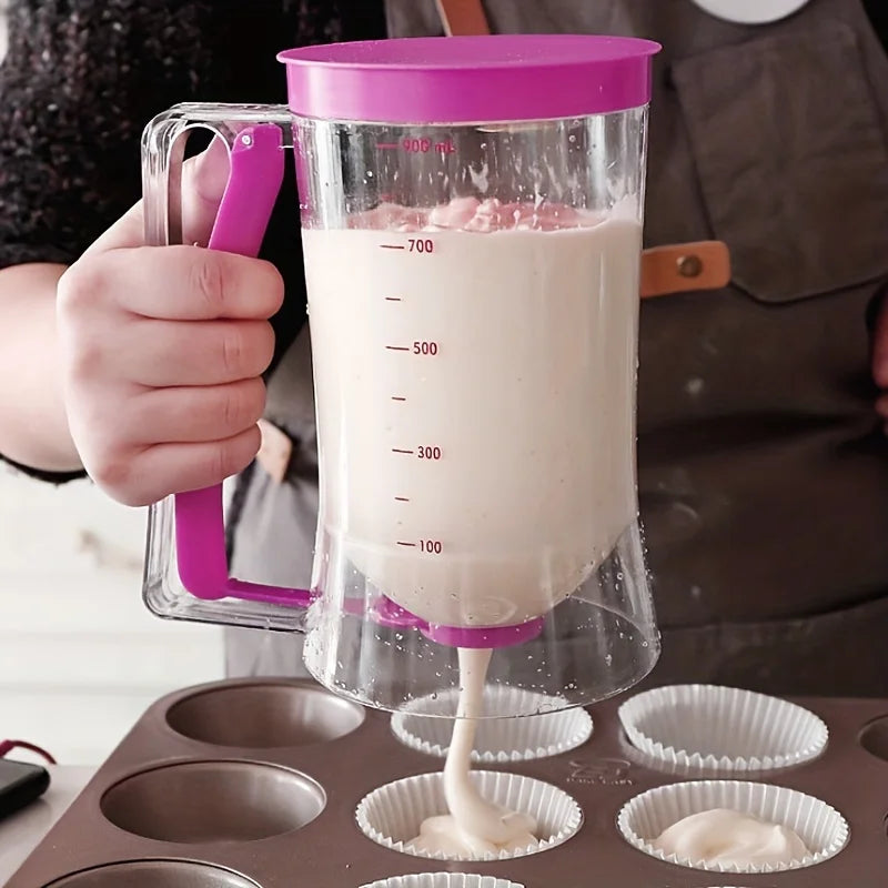 900ml Manual Batter Dispenser with Measurement Portion Control Tool for Cupcakes Muffins Pancakes Non-Electric Sturdy Plastic