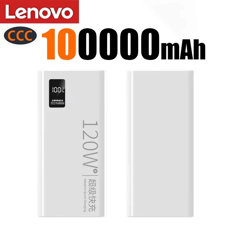 Lenovo 2026 Large Capacity 500000mAh Powerbank 120W Fast Charging LEDPower Bank Portable Battery Charger Supply For Iphone Samsu