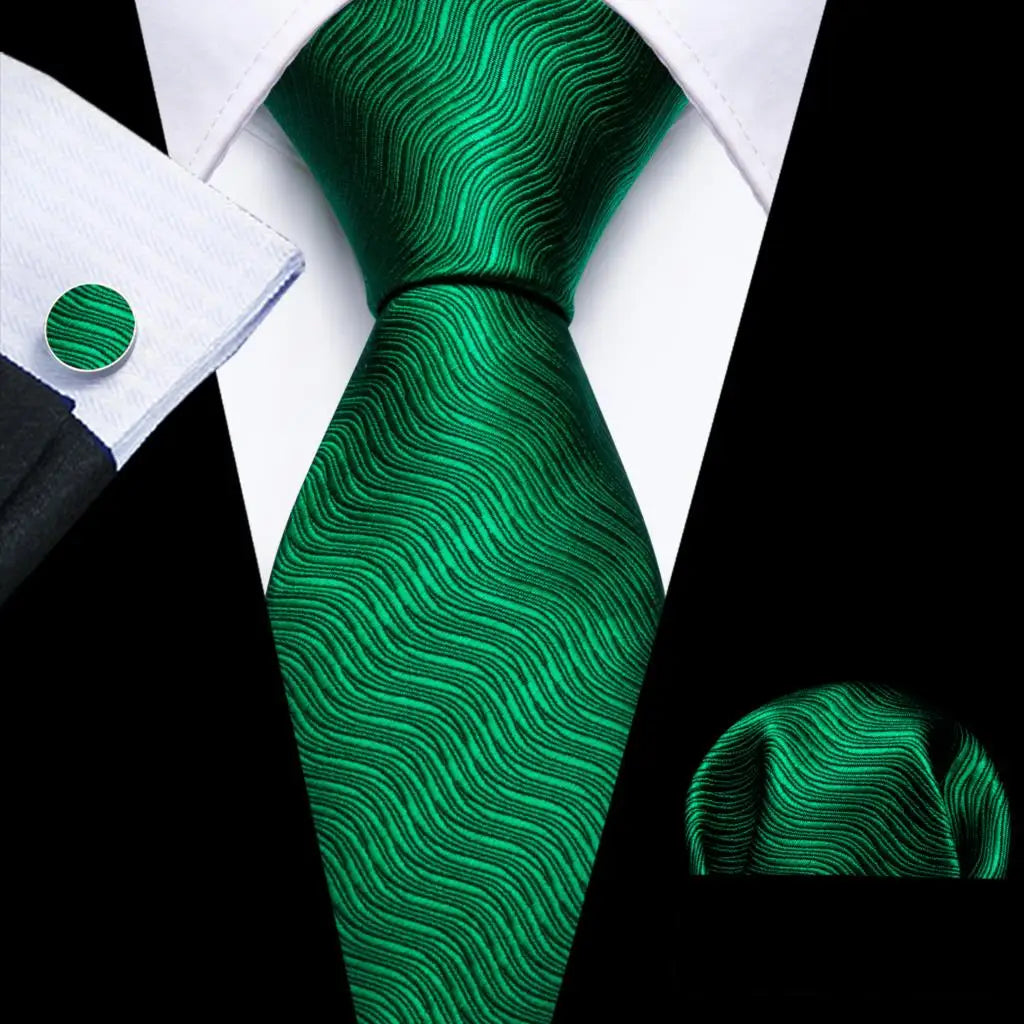 Barry.Wang Green Mint Teal Men Tie Hanky Cufflinks Set Jacquard Olive Sage Lawn Cyan Necktie for Male Wedding Business Gift