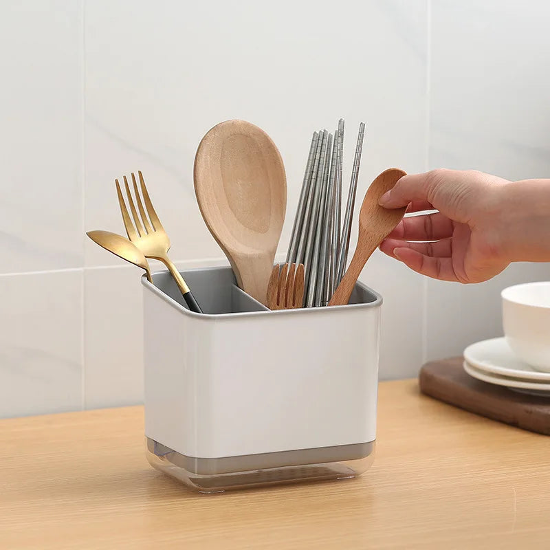 Double Layer Cutlery Drain Rack, Detachable Chopsticks Cage with Spoon & Fork Holder, Kitchen Utensil Organizer