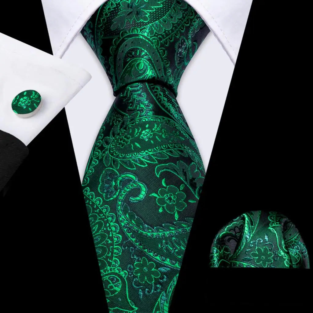 Barry.Wang Green Mint Teal Men Tie Hanky Cufflinks Set Jacquard Olive Sage Lawn Cyan Necktie for Male Wedding Business Gift