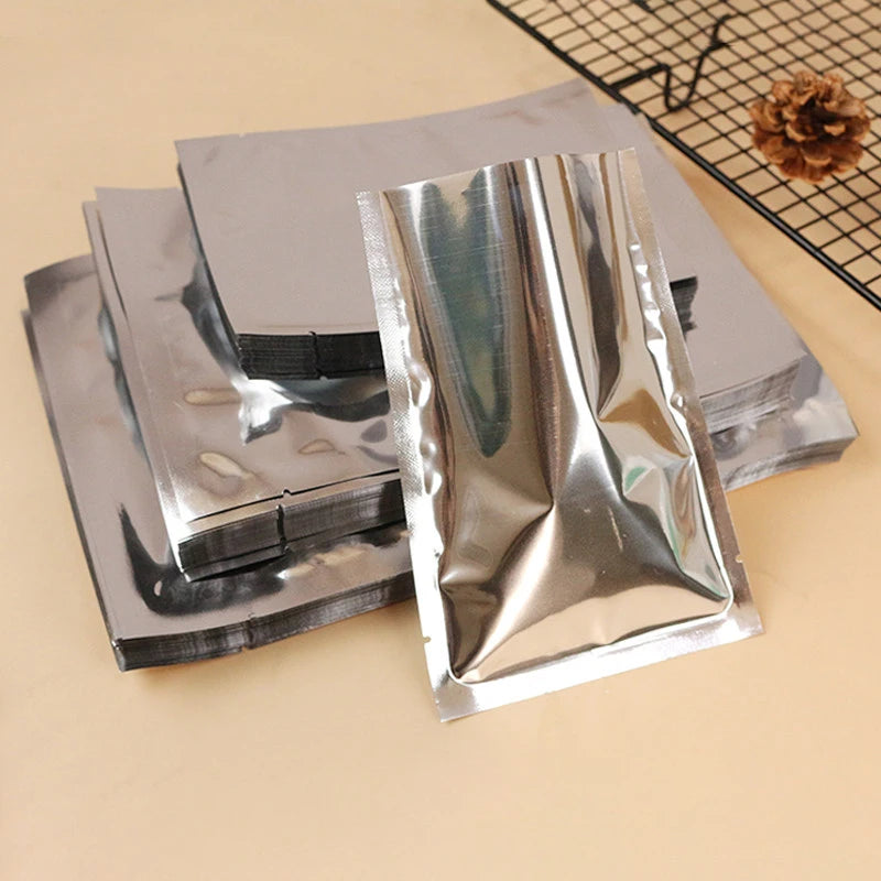 100pcs Aluminum Foil Flat Bags Heat Sealable Food Grade Storage Bags Snack Packaging Pouch Kitchen Organizer Bags
