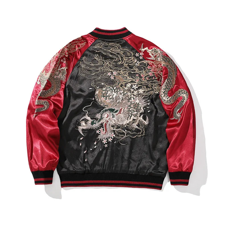 Vintage Streetwear Japanese Sukajan Souvenir Jacket 2026 Spring Chinese Dragon Embroidered Jacket Loose Coat Varsity Jacket
