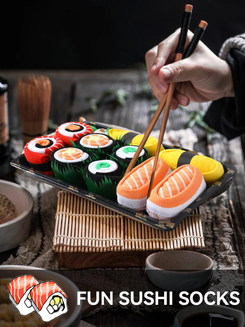 5 pairs of fashionable, unique and interesting sushi personalized patterns,men's and women's gift socks suitable for all seasons