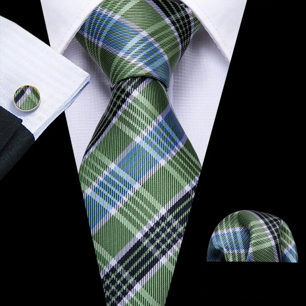Barry.Wang Green Mint Teal Men Tie Hanky Cufflinks Set Jacquard Olive Sage Lawn Cyan Necktie for Male Wedding Business Gift