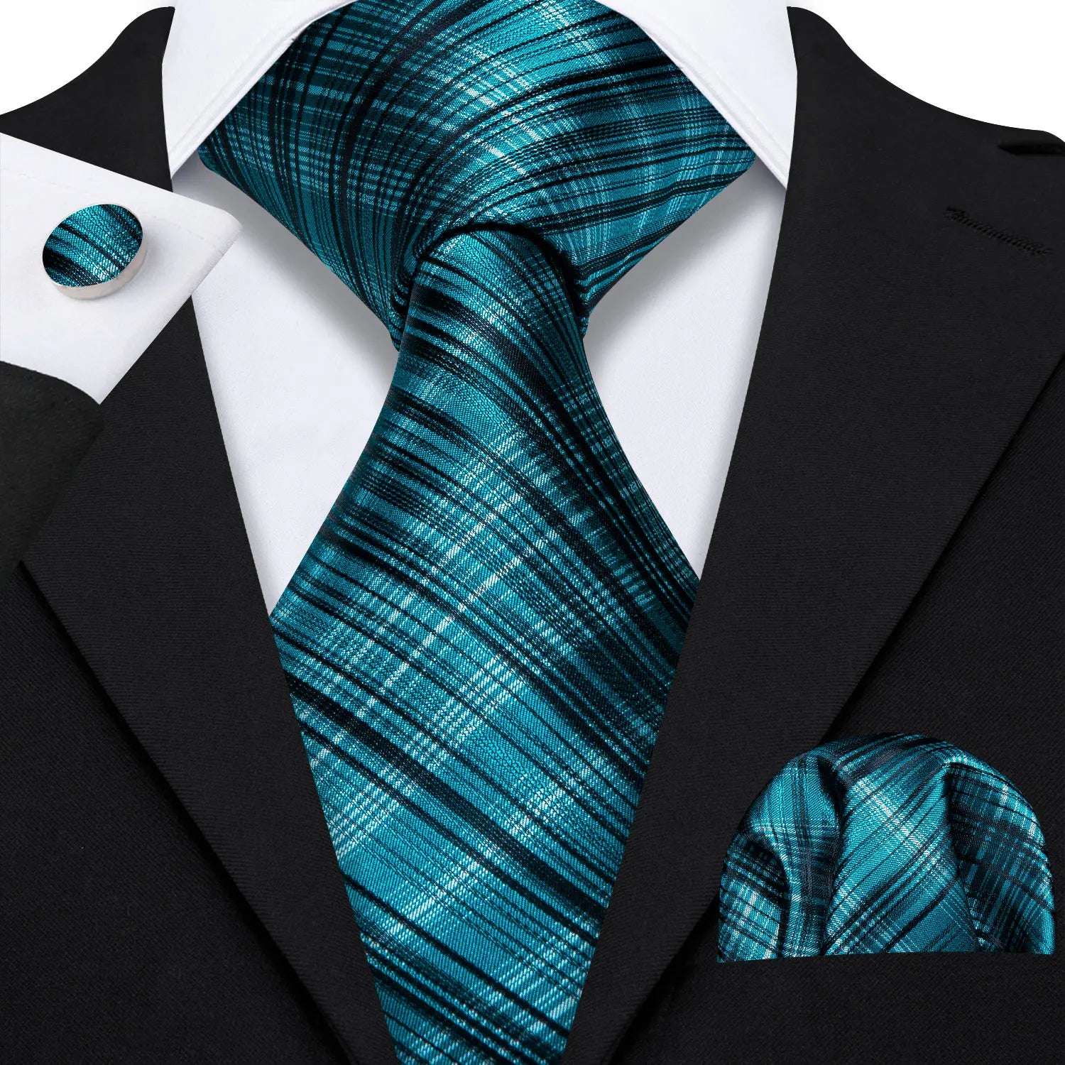 Barry.Wang Green Mint Teal Men Tie Hanky Cufflinks Set Jacquard Olive Sage Lawn Cyan Necktie for Male Wedding Business Gift