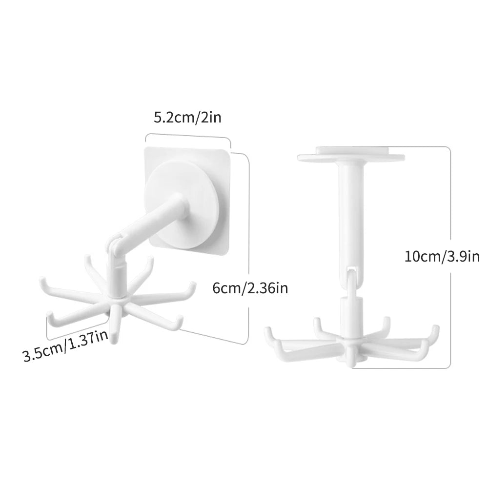1PC Punch-Free Kitchen WallMounted Rotating Shelf with 6 Hooks Adhesive Hook Rack Pot Shovel Chopping Storage No Drilling Needed