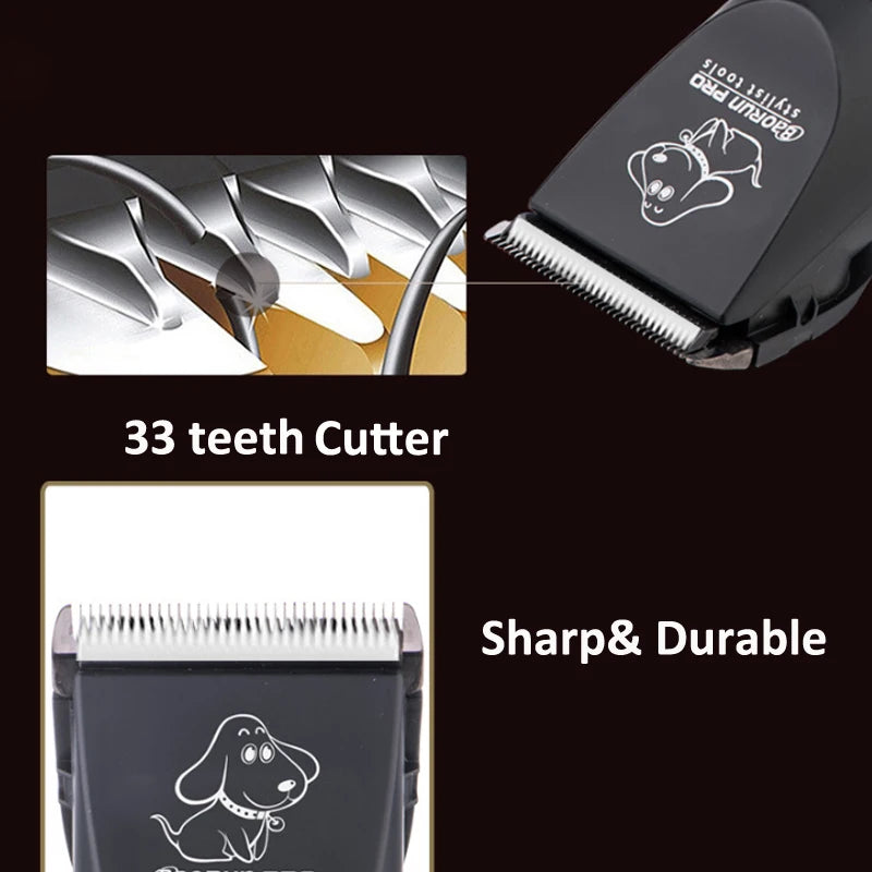 BaoRun P7 Professional Rechargeable Pet Cat Dog Hair Trimmer Electrical Clipper Shaver Set Haircut Machine Grooming Kit Black