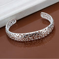 925 Sterling Silver Open Bangle Bracelet for Women Lady Girl Cute Favorite Gift Retro Charm Exquisite Circular Fashion Jewelry