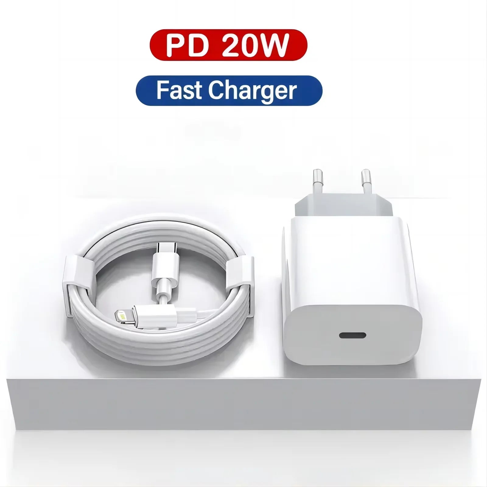 PD 25W Fast Charging EU Charger Plug with 1M/3FT Cable for iPhone iPad