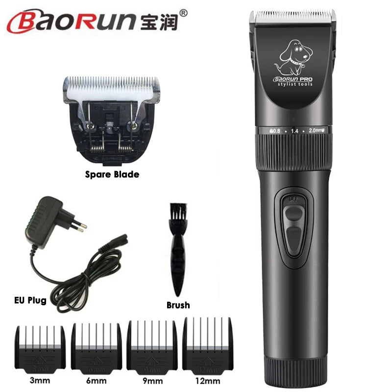 BaoRun P7 Professional Rechargeable Pet Cat Dog Hair Trimmer Electrical Clipper Shaver Set Haircut Machine Grooming Kit Black