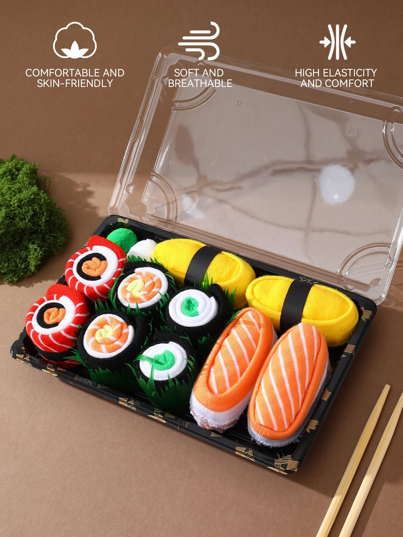 5 pairs of fashionable, unique and interesting sushi personalized patterns,men's and women's gift socks suitable for all seasons
