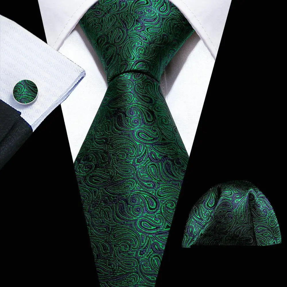 Barry.Wang Green Mint Teal Men Tie Hanky Cufflinks Set Jacquard Olive Sage Lawn Cyan Necktie for Male Wedding Business Gift