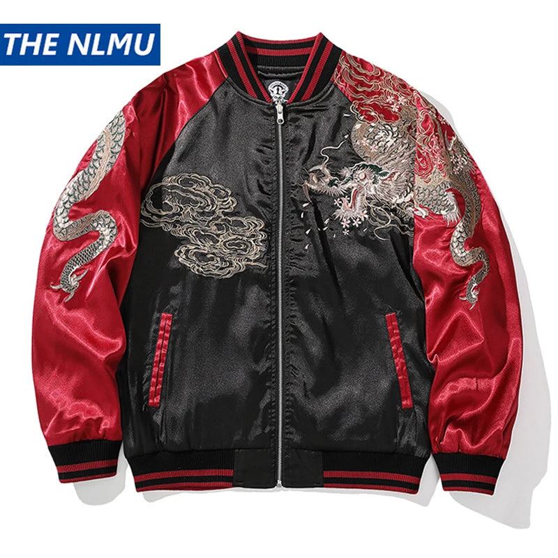 Vintage Streetwear Japanese Sukajan Souvenir Jacket 2026 Spring Chinese Dragon Embroidered Jacket Loose Coat Varsity Jacket