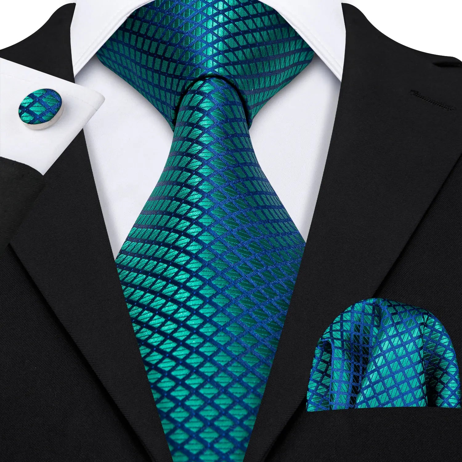 Barry.Wang Green Mint Teal Men Tie Hanky Cufflinks Set Jacquard Olive Sage Lawn Cyan Necktie for Male Wedding Business Gift
