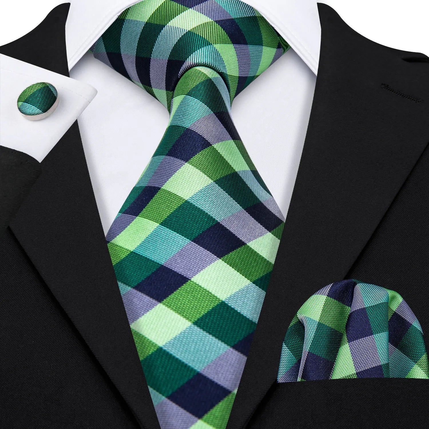 Barry.Wang Green Mint Teal Men Tie Hanky Cufflinks Set Jacquard Olive Sage Lawn Cyan Necktie for Male Wedding Business Gift