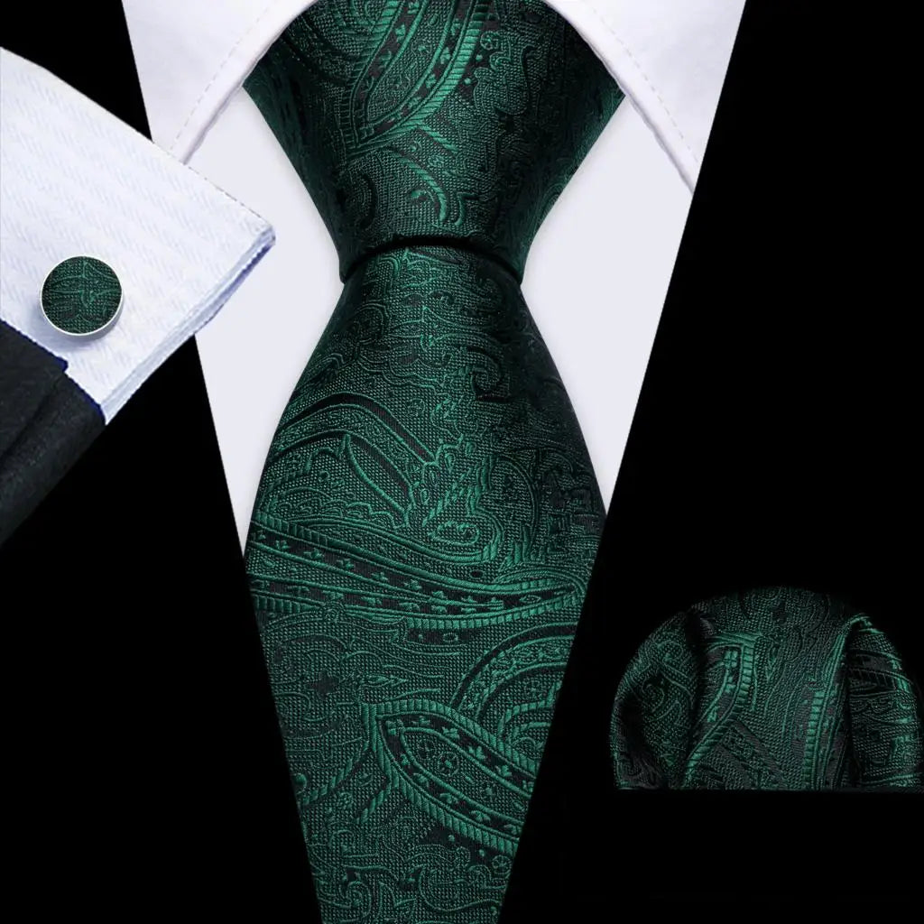 Barry.Wang Green Mint Teal Men Tie Hanky Cufflinks Set Jacquard Olive Sage Lawn Cyan Necktie for Male Wedding Business Gift